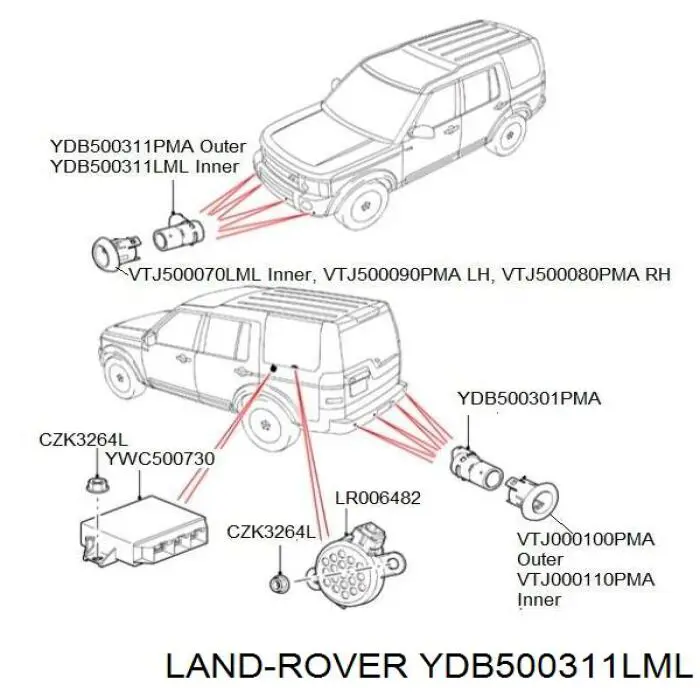 Сигналізація світлова (знак автопоїзда) Land Rover YDB500311LML ціна, від 13.00 USD