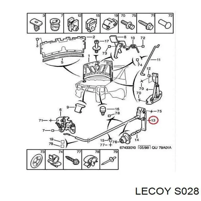 Трос капота S028 Lecoy