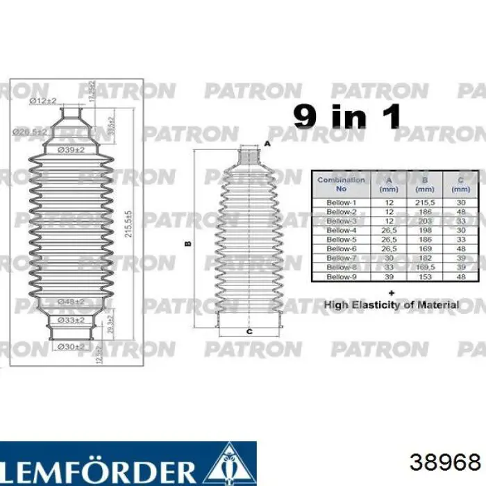 Купити 38968 Lemforder Пильник тяги