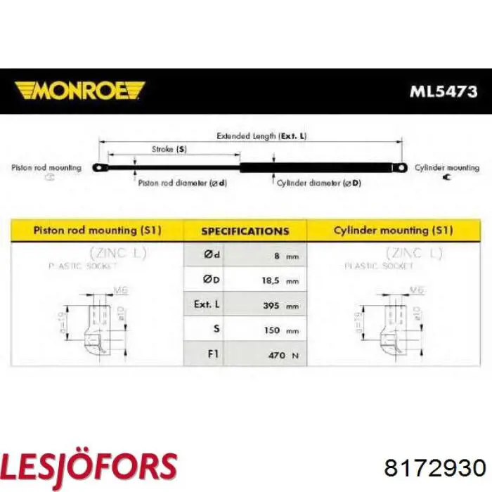 Амортизатор двері задньої Lesjofors 8172930 ціна, від 14.24 USD