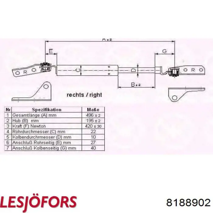 Амортизатор двері задньої Lesjofors 8188902 ціна, від 28.99 USD