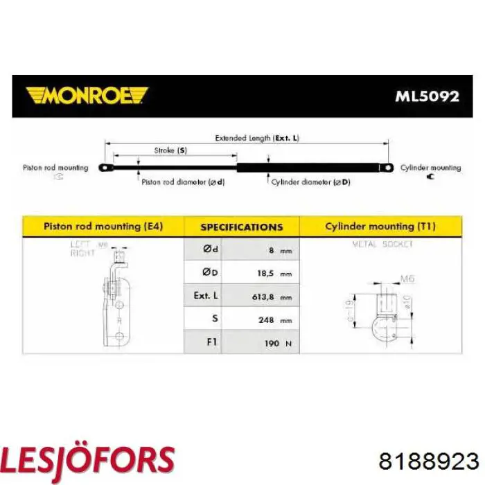 Амортизатор двері задньої Lesjofors 8188923 ціна, від 13.25 USD