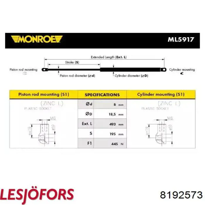 Амортизатор двері задньої Lesjofors 8192573 ціна, від 6.18 USD