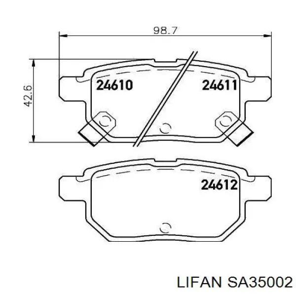 SA35002 Lifan колодки гальмові задні, дискові