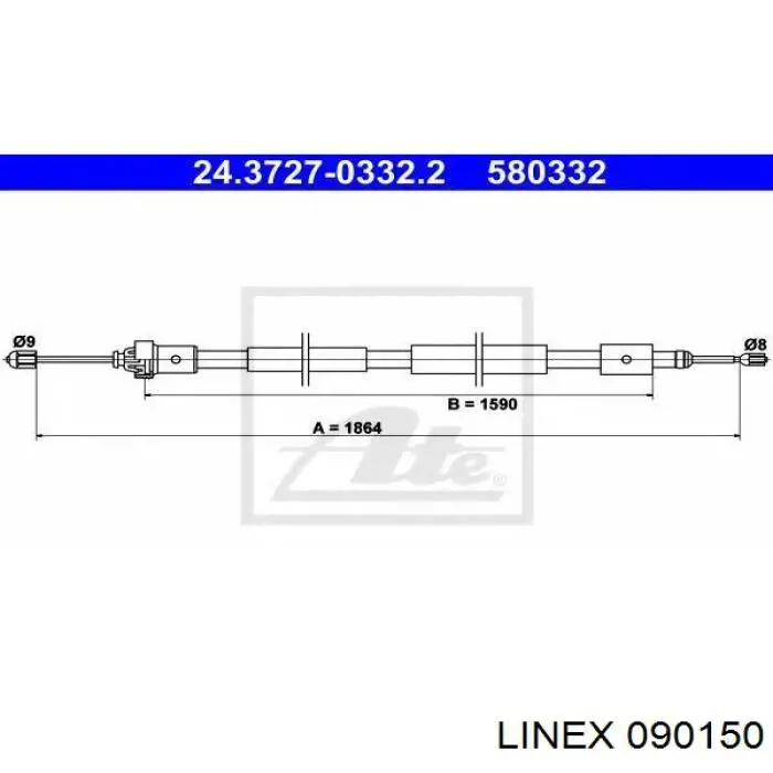 Трос стоянкового гальма задній правий Linex 090150 ціна, від 8.93 USD