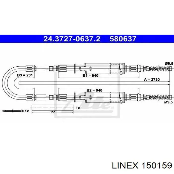 Трос ручного гальма задній, правий/лівий Linex 150159 ціна, від 21.70 USD