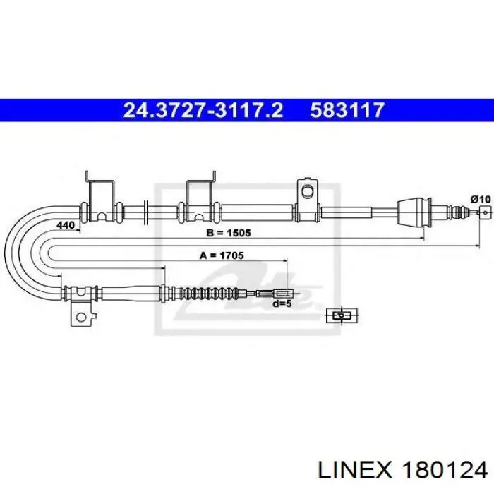 180124 Linex Трос ручного гальма задній, правий