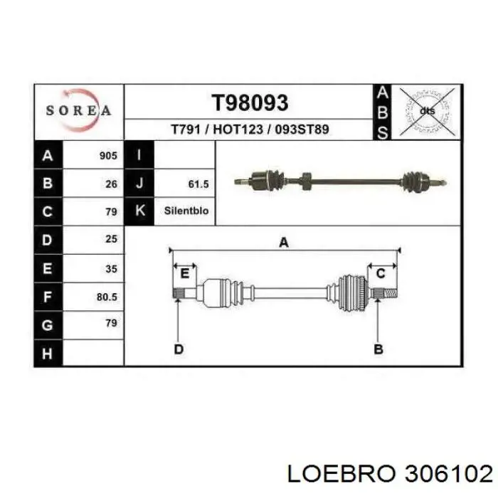 306102 Loebro пильник шруса зовнішній, передній піввісі