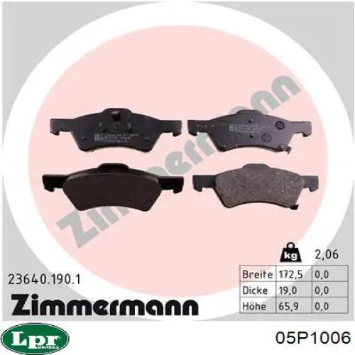 Передні тормозні колодки 05P1006 LPR