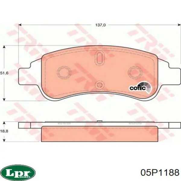 Купити 05P1188 LPR Колодки гальмівні передні, дискові