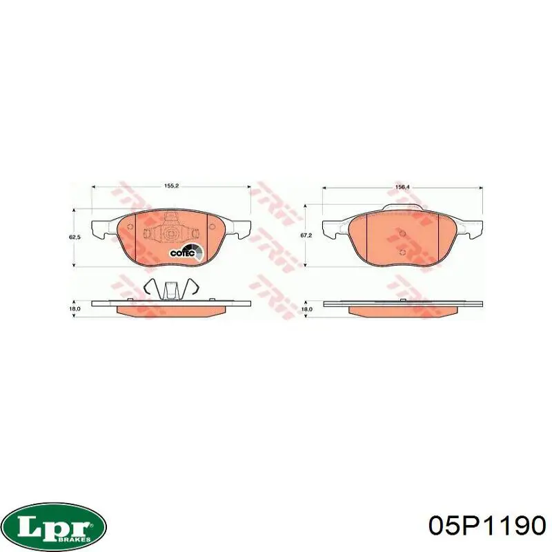 Купити 05P1190 LPR Колодки гальмівні передні, дискові