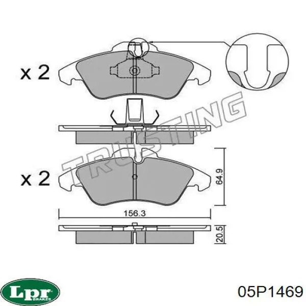 Купити 05P1469 LPR Колодки гальмівні передні, дискові