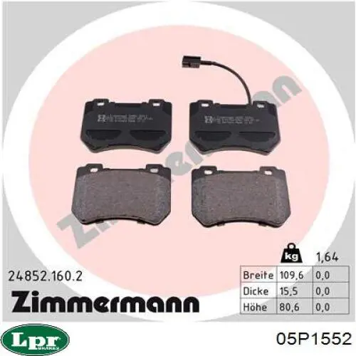 Купити 05P1552 LPR Колодки гальмівні передні, дискові