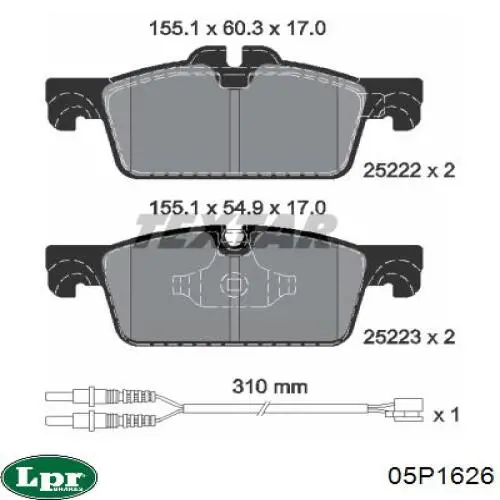 Передні тормозні колодки 05P1626 LPR