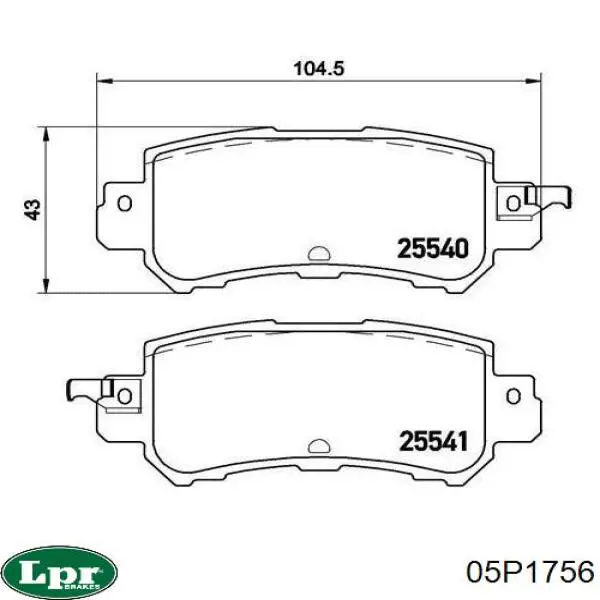 05P1756 LPR Колодки гальмівні задні, дискові