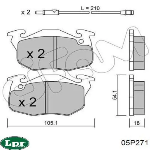 Купити 05P271 LPR Колодки гальмівні передні, дискові