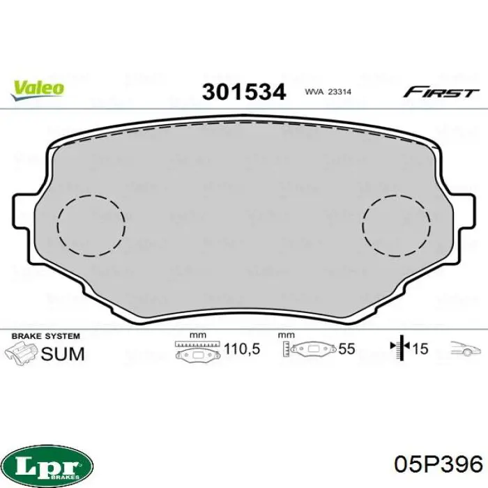 Передні тормозні колодки 05P396 LPR