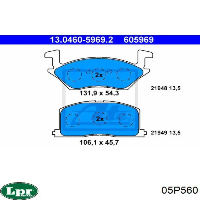 Колодки гальмівні передні, дискові 05P560 LPR