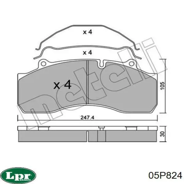 Задні гальмівні колодки LPR 05P824 ціна, від 145.32 USD