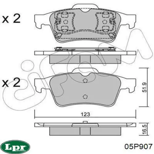 Колодки гальмові задні, дискові 05P907 LPR