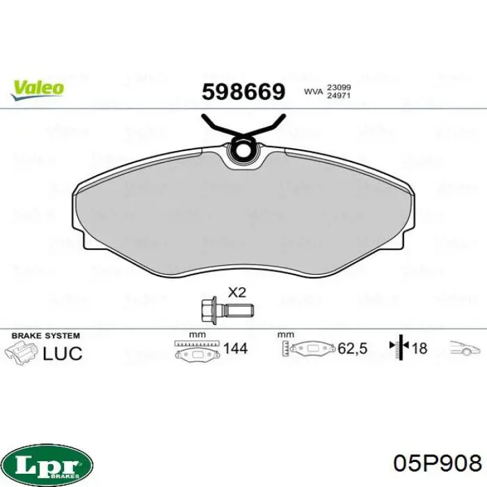 Колодки гальмівні передні, дискові 05P908 LPR