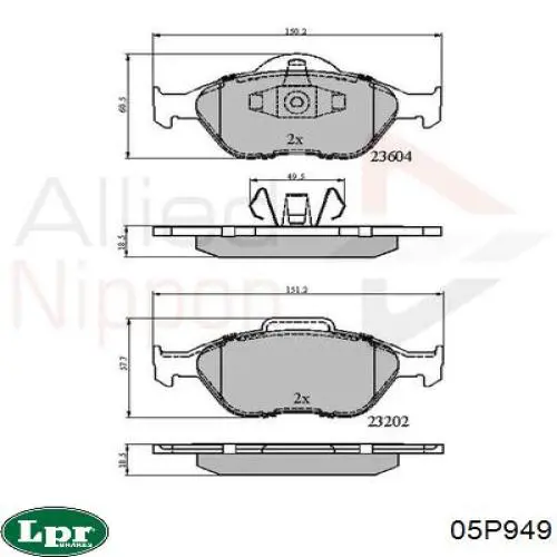 Гальмівні колодки LPR 05P949 ціна, від 17.59 USD