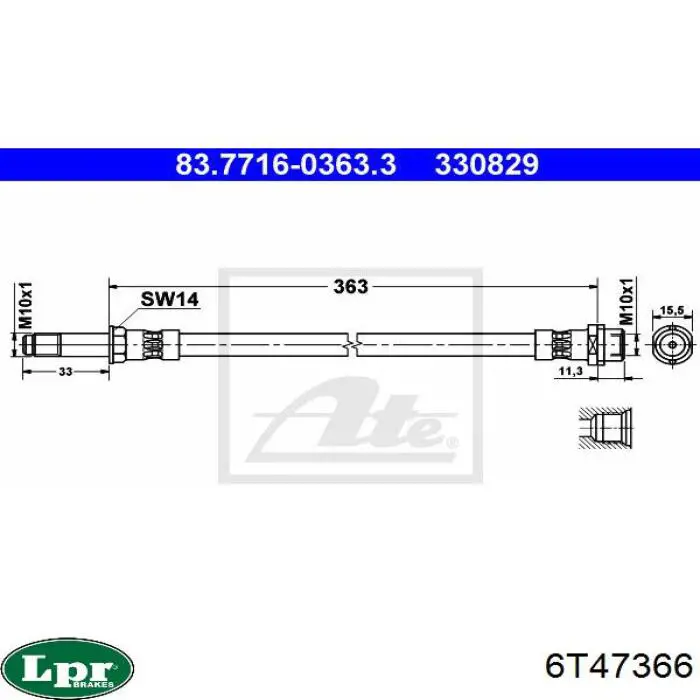 Шланг гальмівний передній LPR 6T47366 ціна, від 5.19 USD