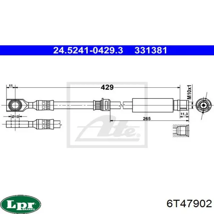 Шланг гальмівний передній LPR 6T47902 ціна, від 11.11 USD