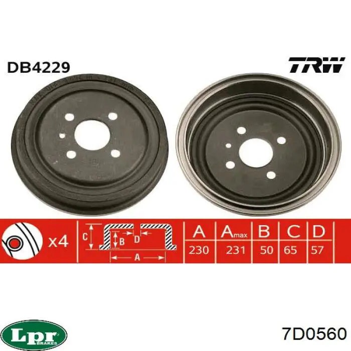 Барабан гальмівний задній LPR 7D0560 ціна, від 29.54 USD