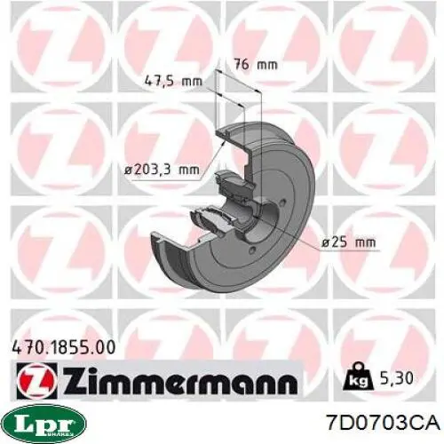 Барабан гальмівний задній LPR 7D0703CA ціна, від 73.18 USD