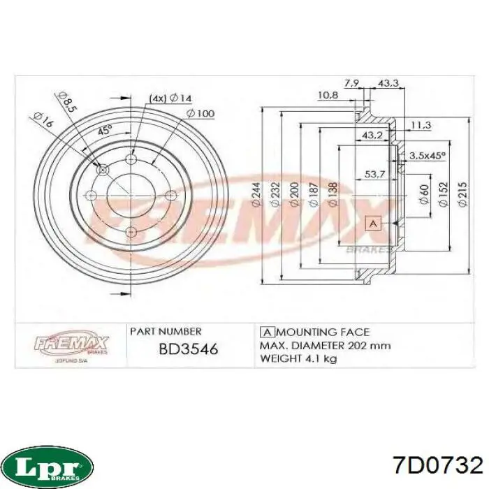Барабан гальмівний задній LPR 7D0732 ціна, від 28.85 USD