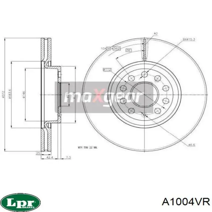 Диск переднього гальма LPR A1004VR ціна, від 36.44 USD