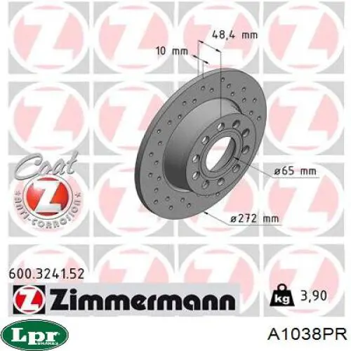 Задні дискові гальма LPR A1038PR ціна, від 26.89 USD