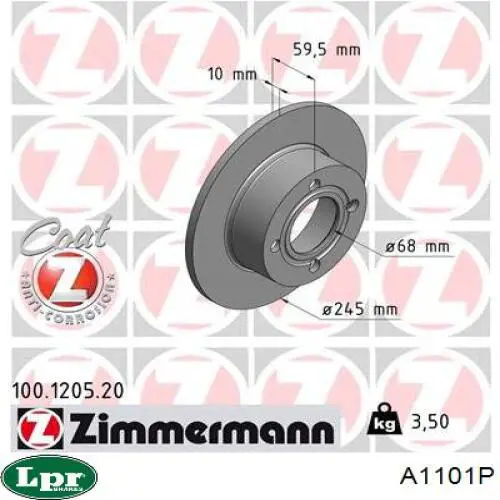 Купити A1101P LPR Диск заднього гальма