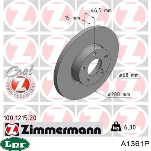Диск переднього гальма LPR A1361P ціна, від 34.86 USD
