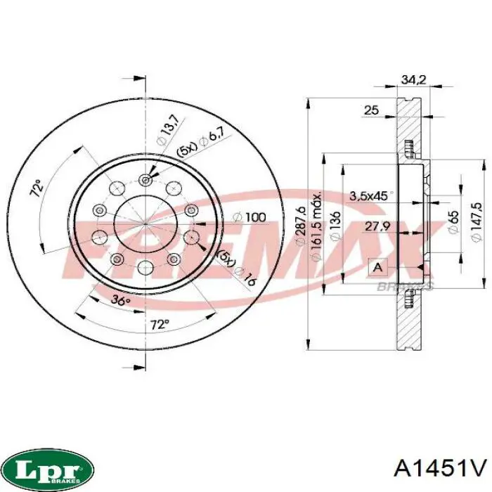 Гальмівні диски передні A1451V LPR