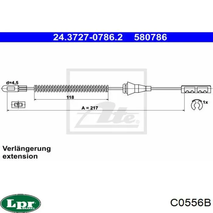 Трос ручного гальма задній, правий/лівий C0556B LPR