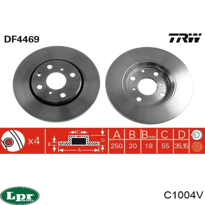 Диск переднього гальма LPR C1004V ціна, від 31.82 USD