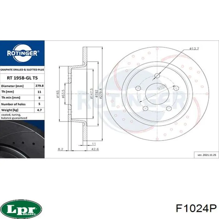 Задні дискові гальма LPR F1024P ціна, від 29.55 USD