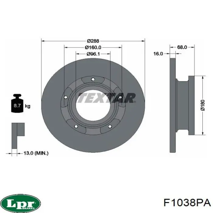 Задні дискові гальма LPR F1038PA ціна, від 46.44 USD