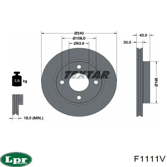 Диск переднього гальма LPR F1111V ціна, від 20.52 USD