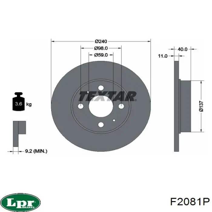 Задні дискові гальма LPR F2081P ціна, від 18.70 USD
