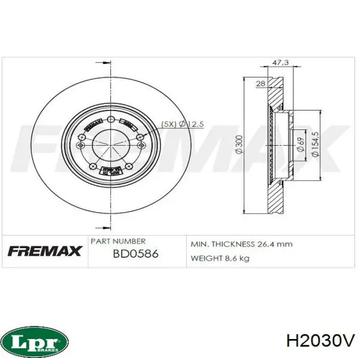 Диск переднього гальма LPR H2030V ціна, від 43.49 USD