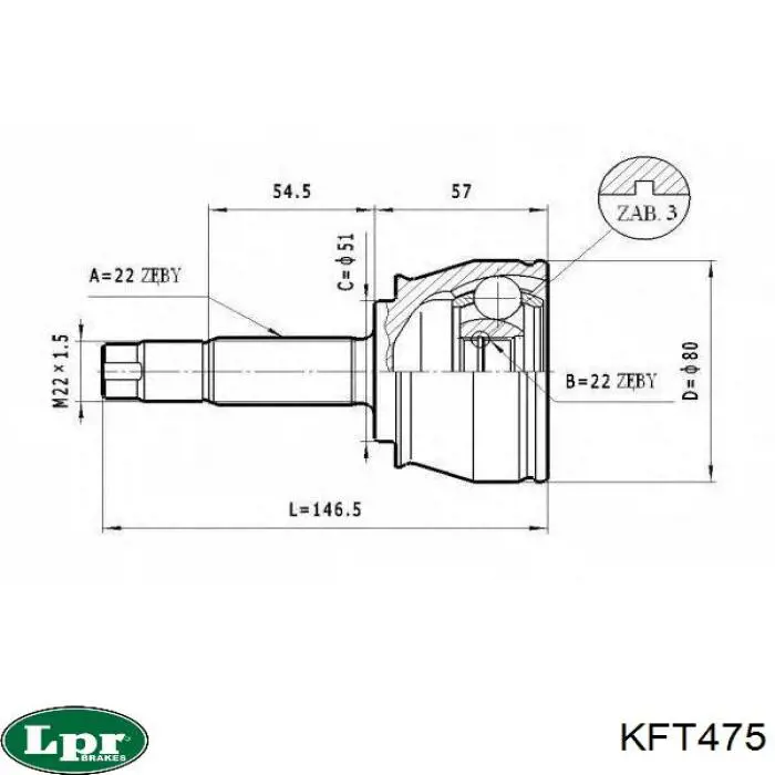 ШРУС зовнішній передній KFT475 LPR