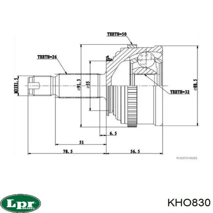 ШРУС зовнішній передній KHO830 LPR