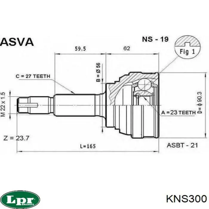 ШРУС зовнішній передній KNS300 LPR