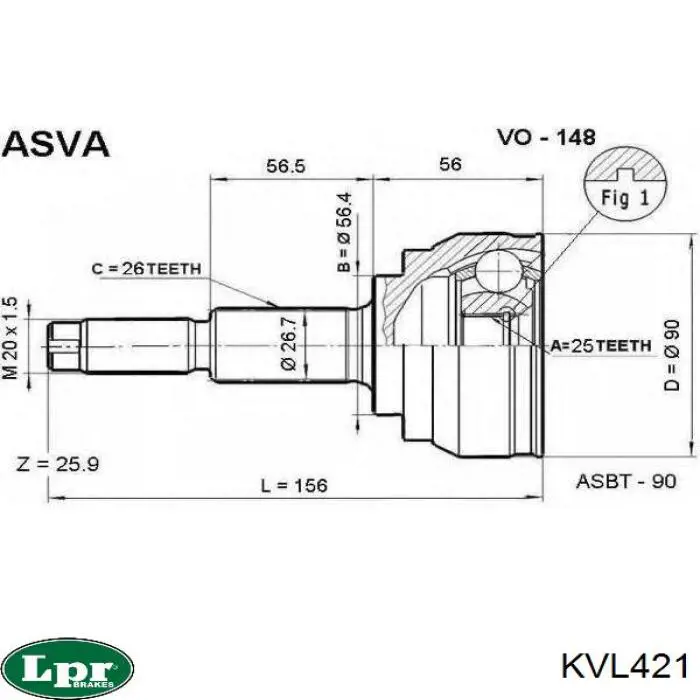 ШРУС зовнішній передній KVL421 LPR