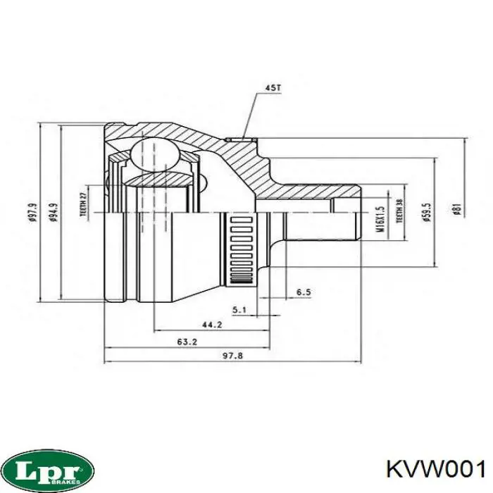 ШРУС зовнішній передній KVW001 LPR
