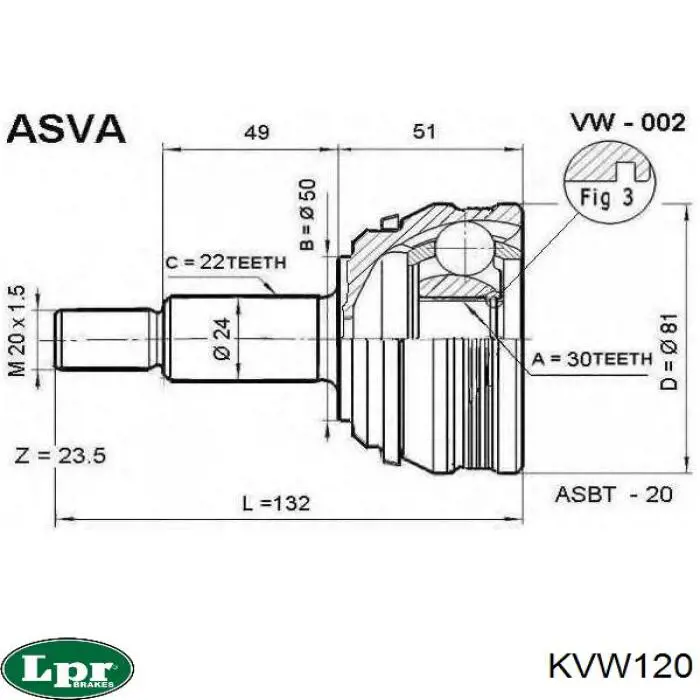 Купити KVW120 LPR Шарнір приводу зовнішній