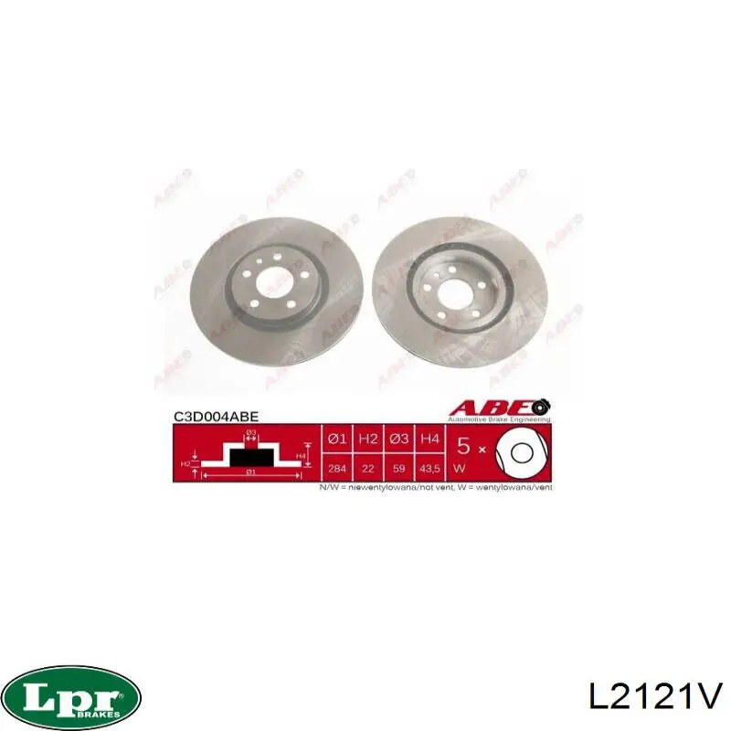 Диск переднього гальма LPR L2121V ціна, від 27.60 USD